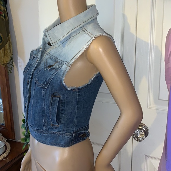 Sleeveless ombré blue denim crop vest with pockets S - Picture 11 of 12